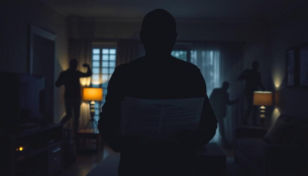 A-dimly-lit-living-room-the-walls-shadowed-and-the-air-heavy-with-unease.-In-the-foreground-a-1024x585 Insider Tips: Buying Home Insurance Online