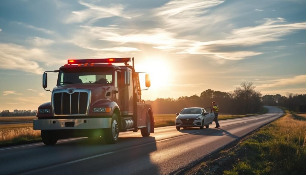 A-tow-truck-on-a-rural-highway-its-flashing-lights-illuminating-the-scene-as-it-attends-to-a-1024x585 Get Affordable Car Insurance for Your Needs